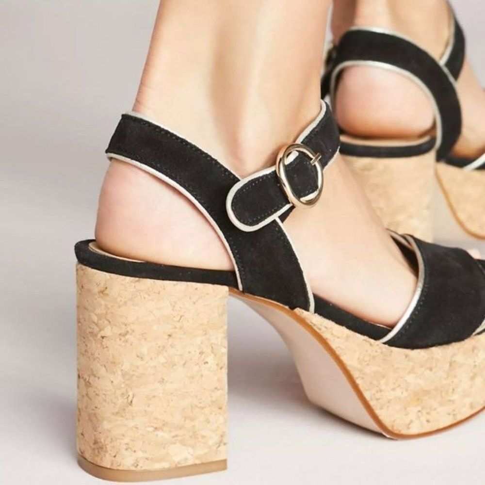 Anthropologie Piped Platform Sandals - Suede / Cork / Women sz 8.5